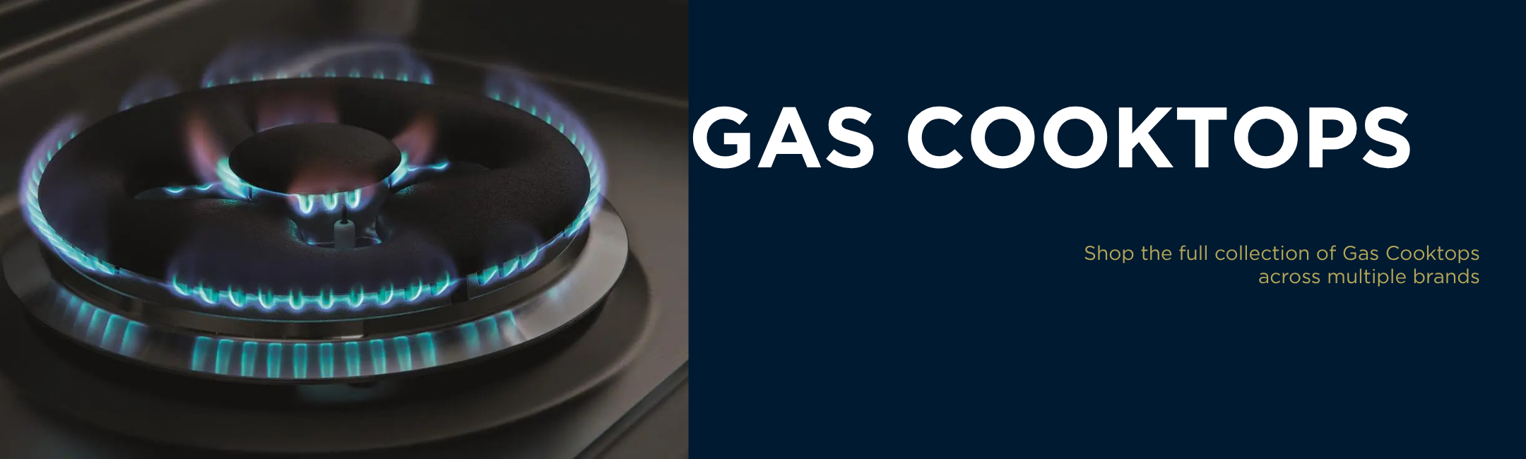 Gas Cooktop Collection image is of lit gas burner