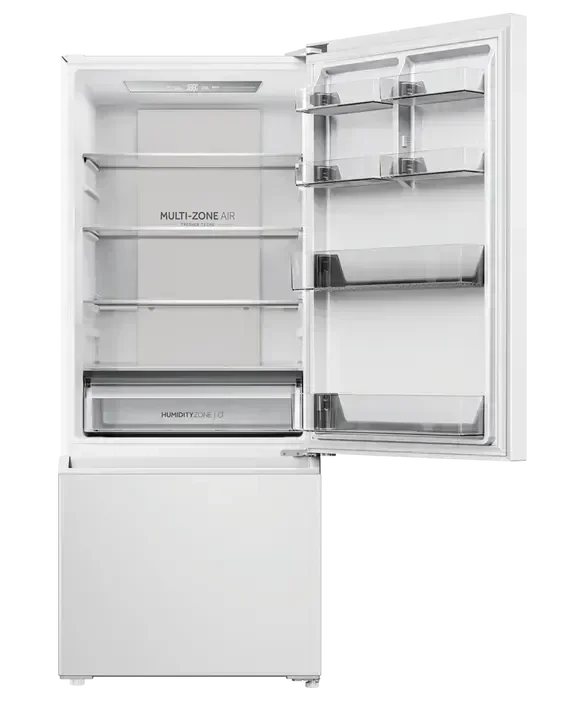 Falcon premium European glass black upright induction cooker with open door, showing shelves and compartments