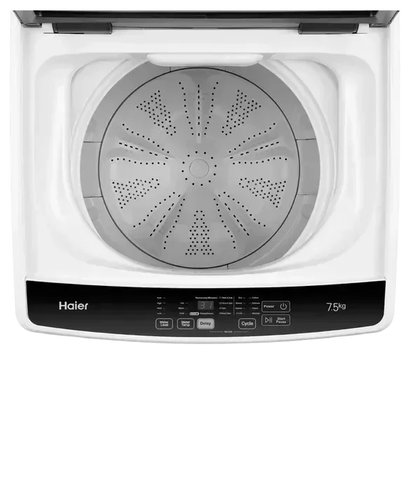 Haier 7.5kg top load washing machine with digital control panel and perforated drum