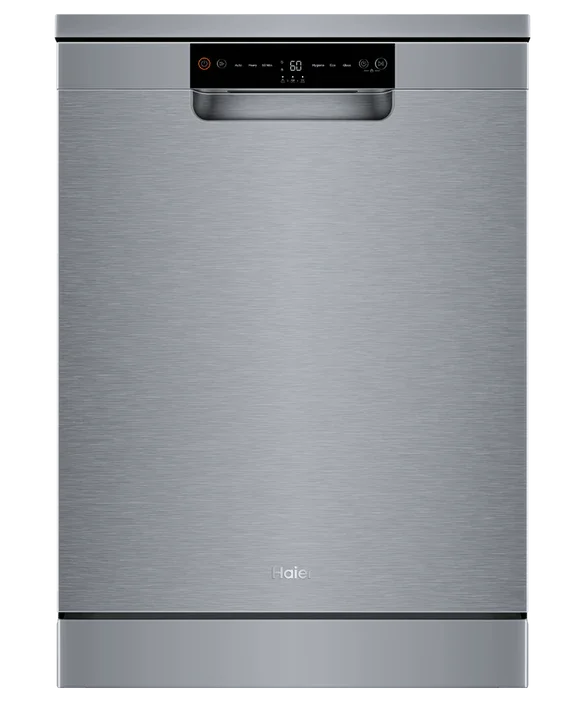 Stainless steel Haier dishwasher with digital control panel