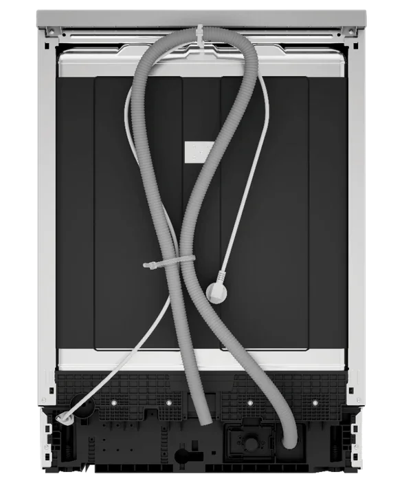 Falcon premium European glass black upright 1100mm induction cooker rear view with hoses and wiring