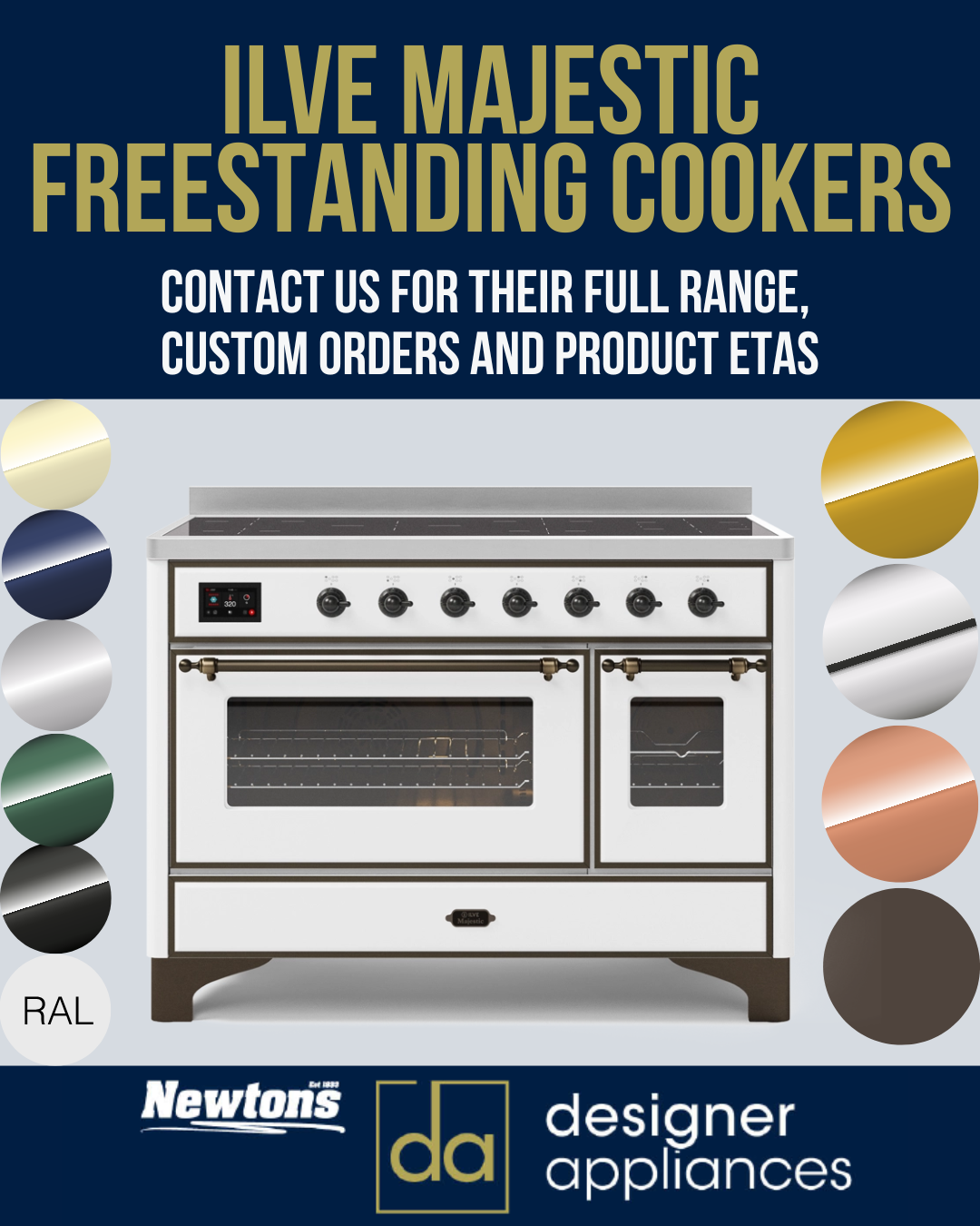 ILVE Majestic freestanding cooker with customizable color options for designer kitchens