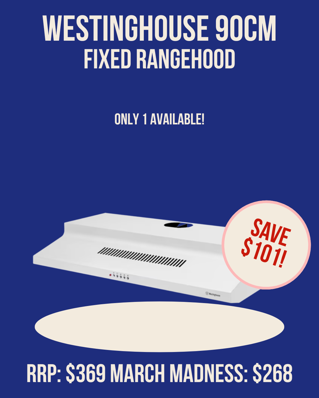 Westinghouse 90cm Fixed Rangehood - White - WRF910WA