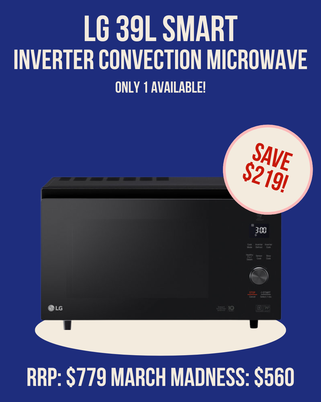 LG 39L Smart Inverter Convection Microwave Oven - MJ3966ABS *Ex-Display*