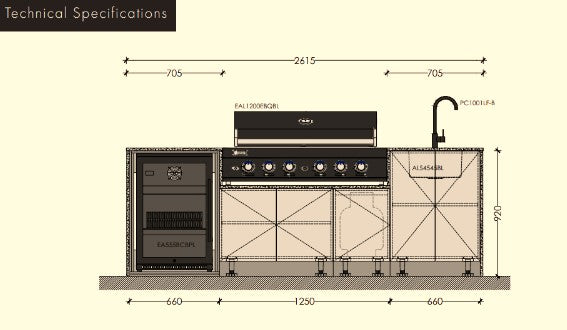 technical drawing for Mclaren Vale Euro Alfresco Kitchen