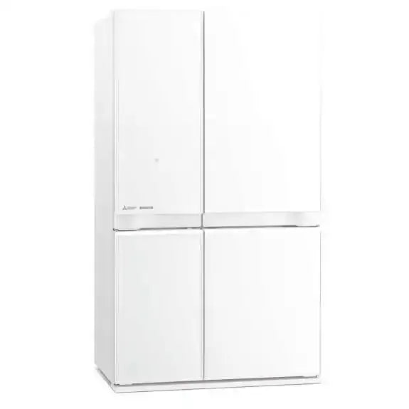White 4-door French door refrigerator with sleek modern design for kitchen appliance upgrade