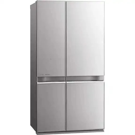Stainless steel French door refrigerator with bottom freezer, modern kitchen appliance
