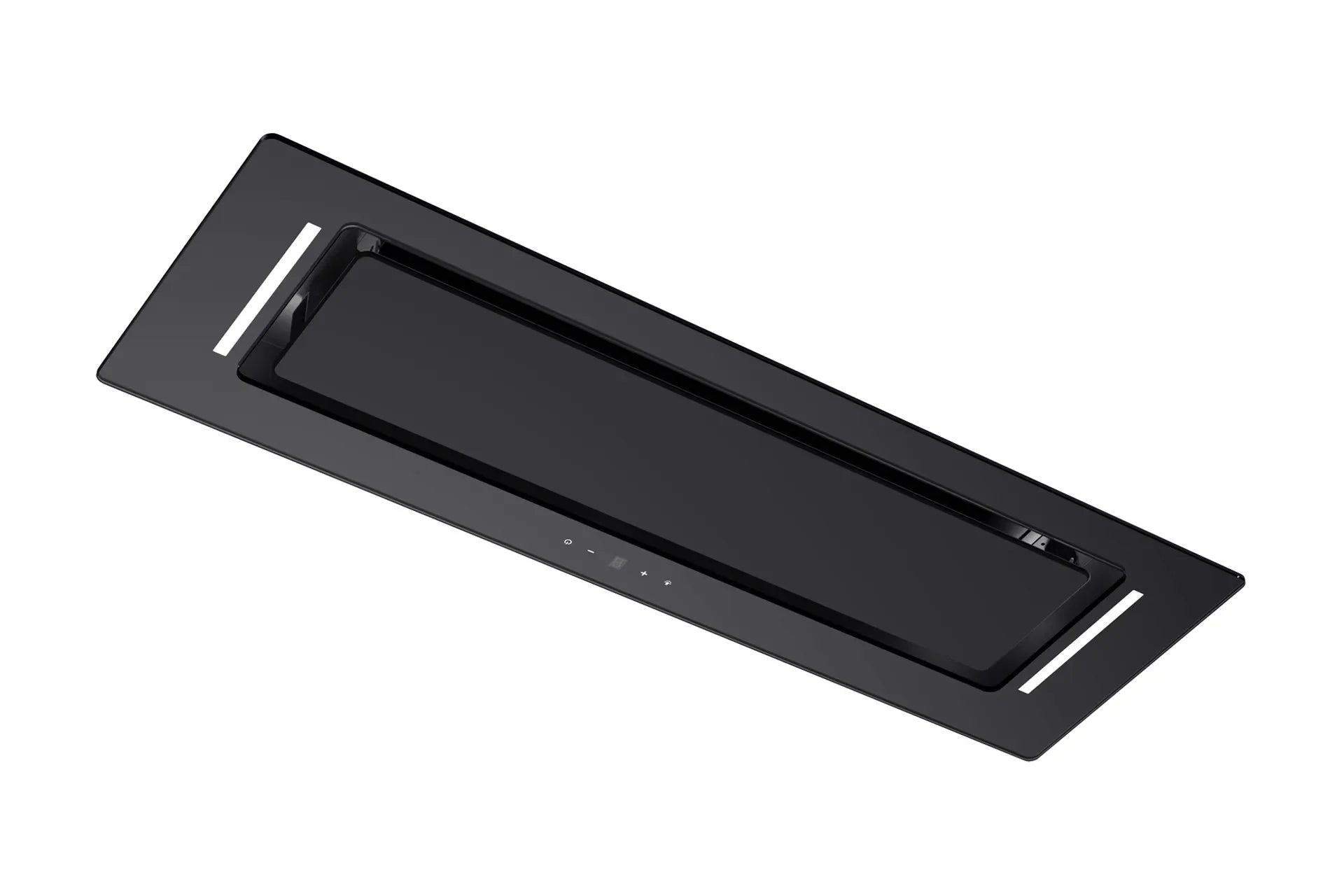 Schweigen 90cm Undermount Rangehood Black Glass view from left angle