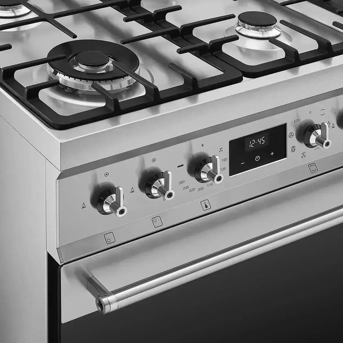 Falcon Glass Black Upright 1100mm induction cooker with control knobs and digital display