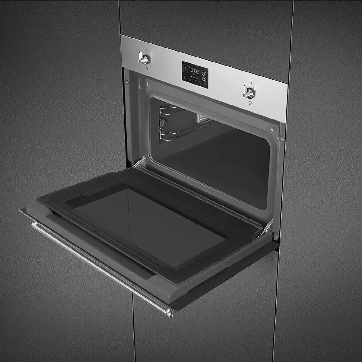 Falcon premium European Glass Black Upright 1100mm induction cooker with open oven door