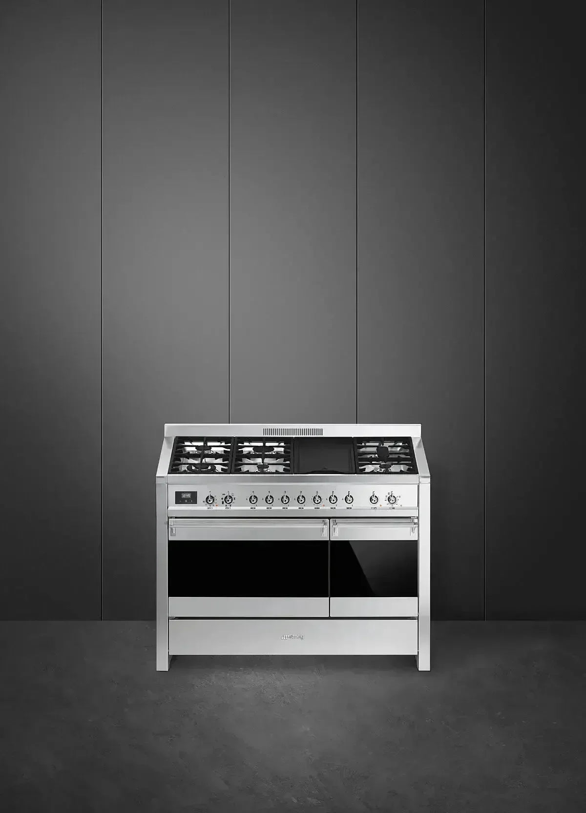 Falcon premium European glass black upright 1100mm induction cooker in modern kitchen