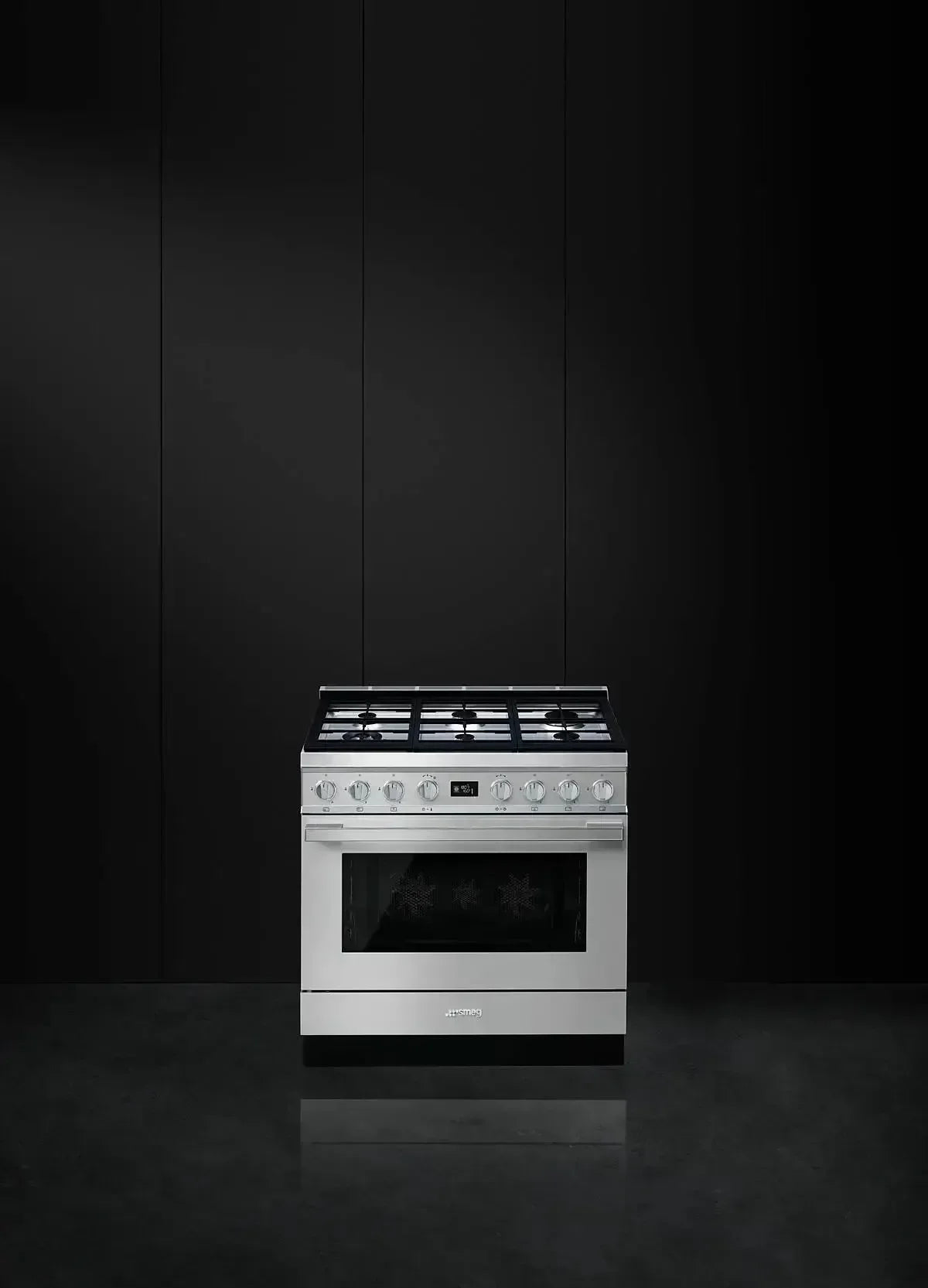 Falcon premium European glass black upright 1100mm induction cooker with sleek stainless steel design