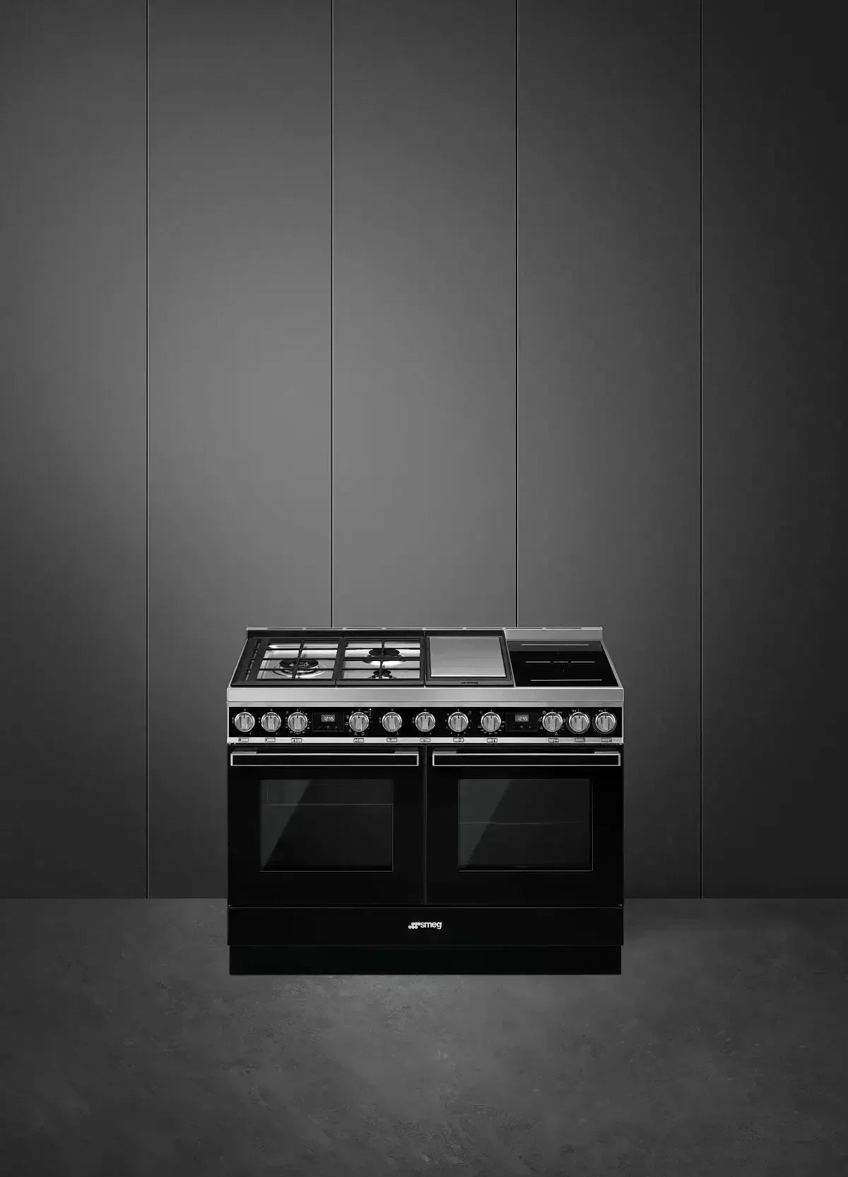Falcon premium European Glass Black Upright 1100mm Induction Cooker, modern kitchen setting