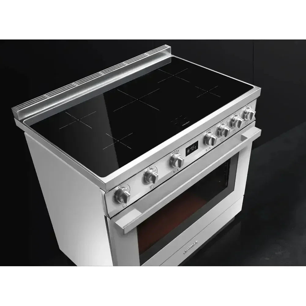 Falcon premium European glass black upright 1100mm induction cooker with sleek stainless steel design