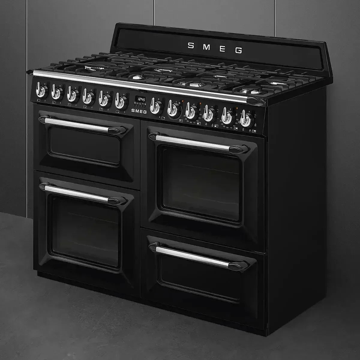 Falcon premium European glass black upright 1100mm induction cooker with sleek design