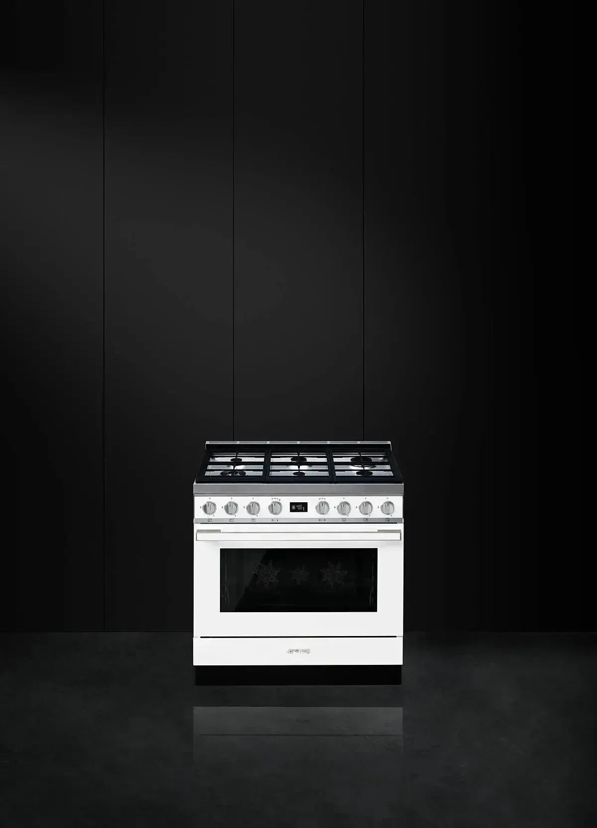 Falcon premium European glass black upright 1100mm induction cooker with sleek white design