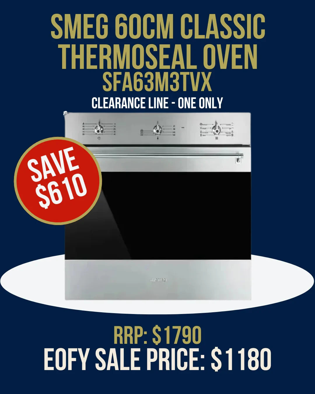 SMEG 60cm Classic Thermoseal Oven SFA63M3TVX, clearance sale, save $610, EOFY price $1180