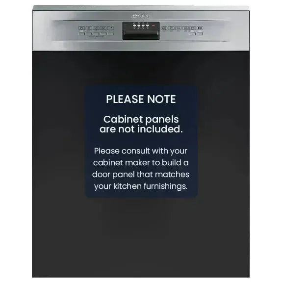 Stainless steel built-in dishwasher with control panel, cabinet panels not included