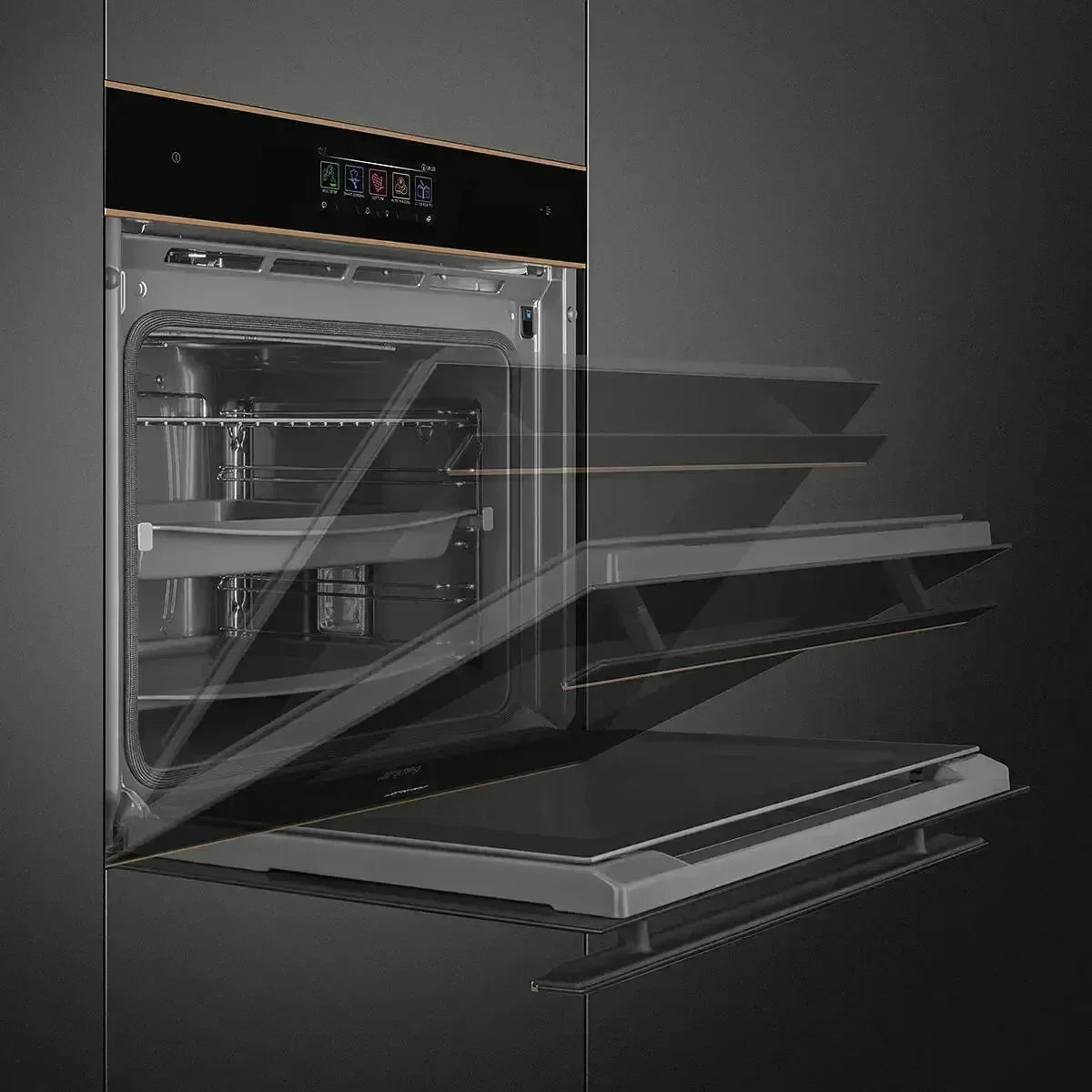 Modern built-in oven with digital controls and multiple racks, perfect for designer kitchens