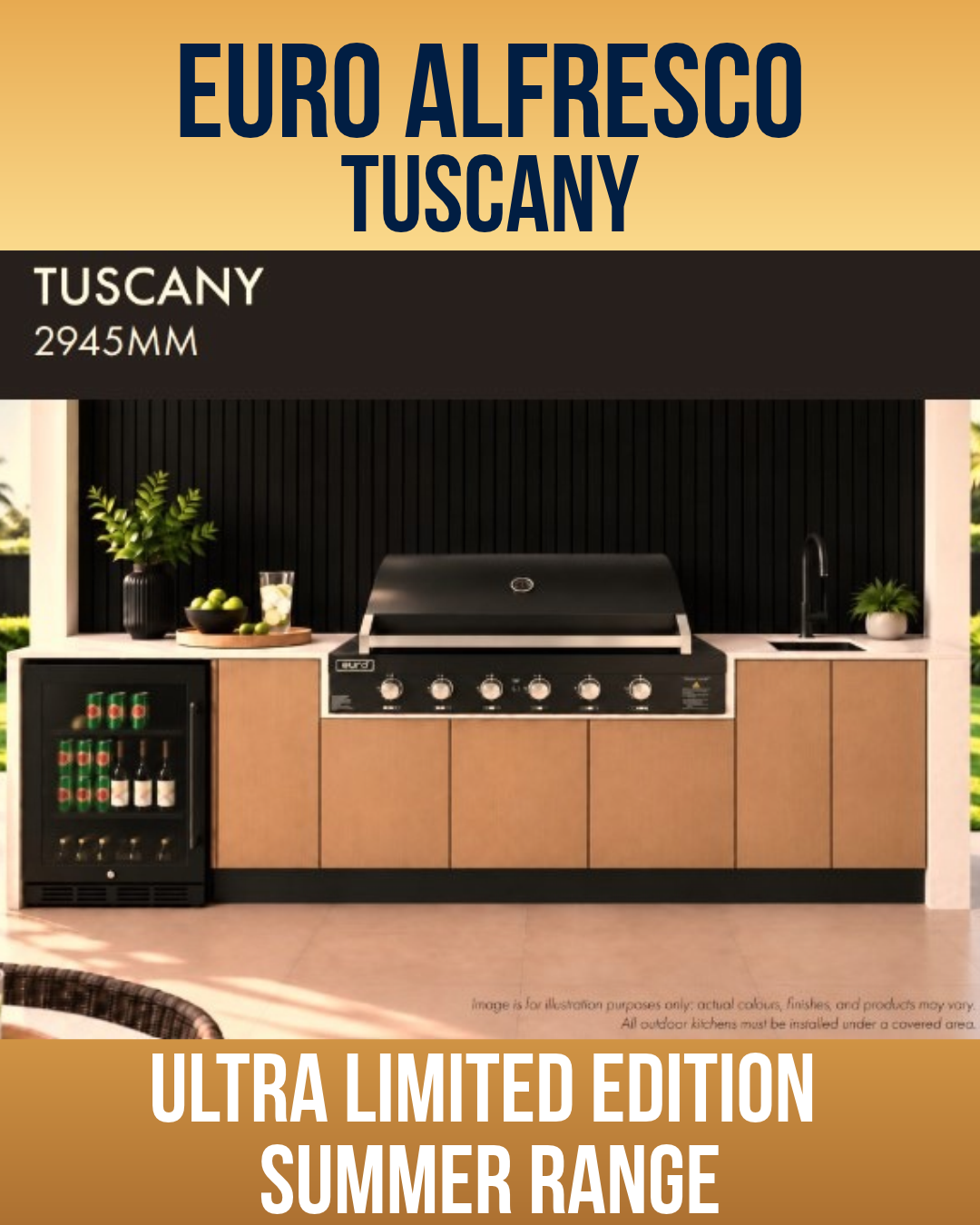 Promotional image for Euro Alfresco Tuscany outdoor kitchen.