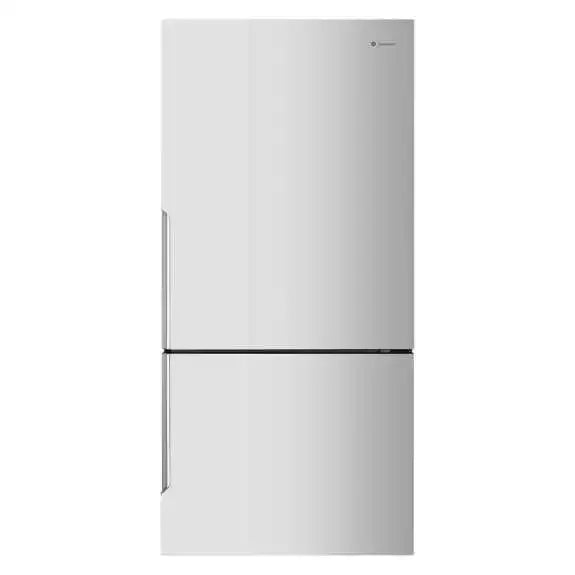 Stainless steel bottom-freezer refrigerator with sleek modern design for contemporary kitchens