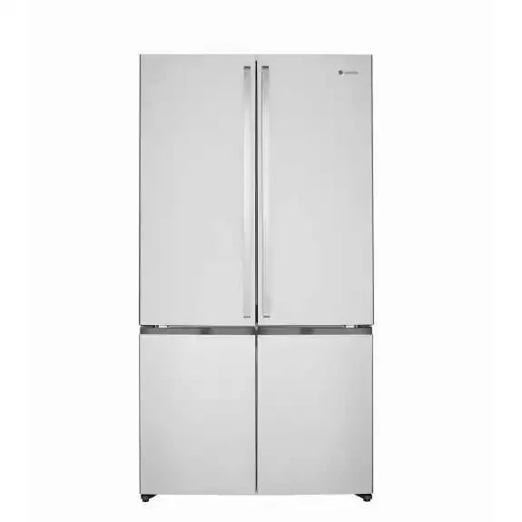 Stainless steel French door refrigerator with bottom freezer drawers