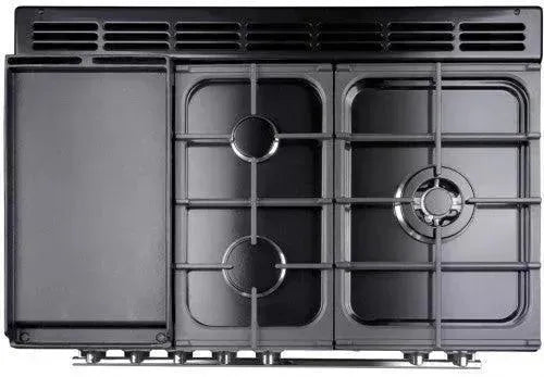Black gas cooktop with griddle, perfect for modern kitchen appliance setups