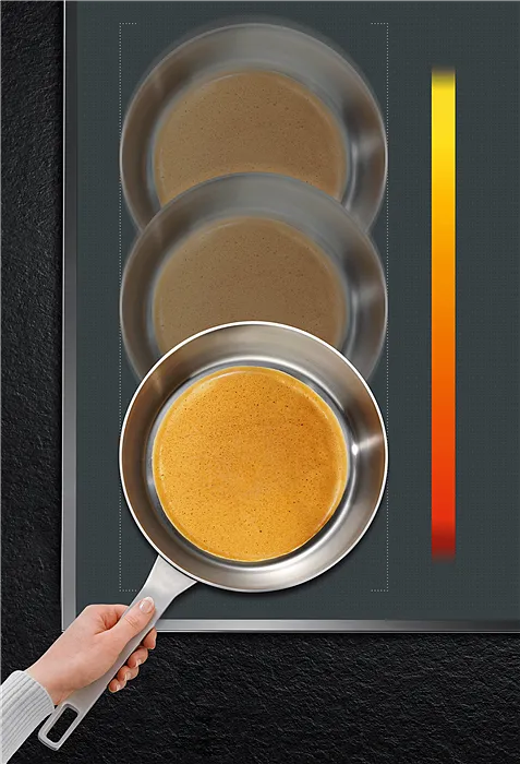 Stainless steel pans on induction cooktop with heat indicator, perfect for modern kitchen appliances