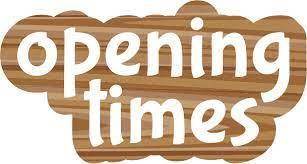 Wooden sign with 'opening times' text for appliance store hours