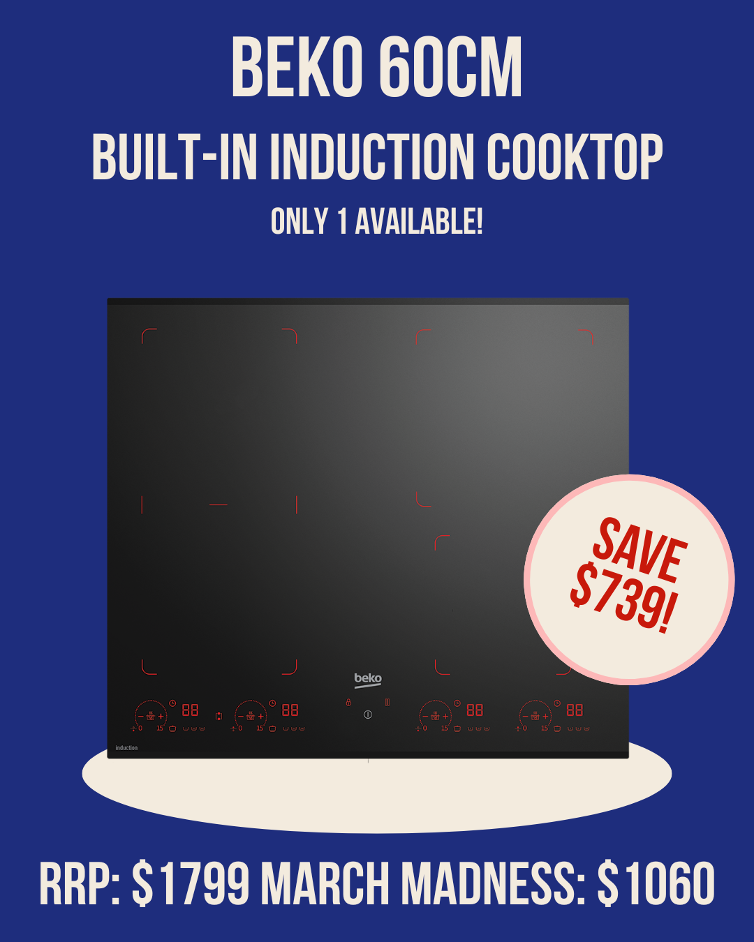 Beko 60cm Induction cooktop - BCT603IG *Clearance*