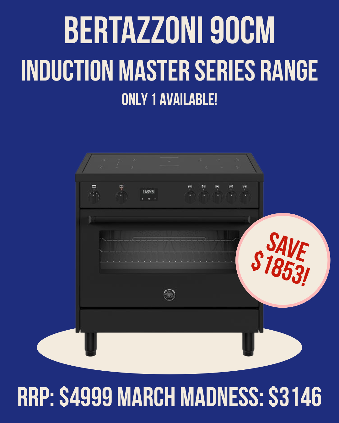 Bertazzoni 90cm Upright Stove 5 Zone Induction Master Matte Black
