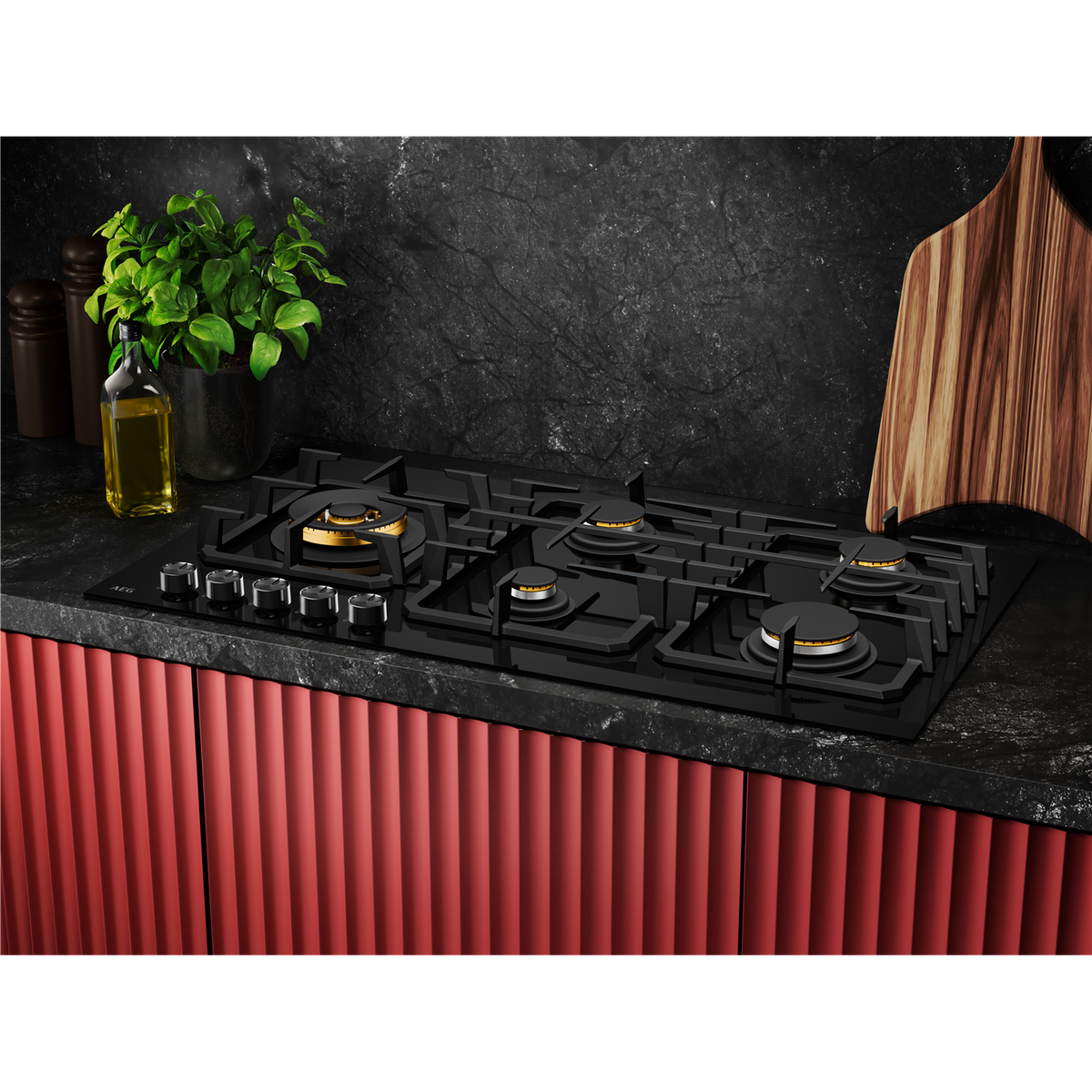 AEG 90cm 5 Burner Ceramic Glass Gas Cooktop - HGC9566BB