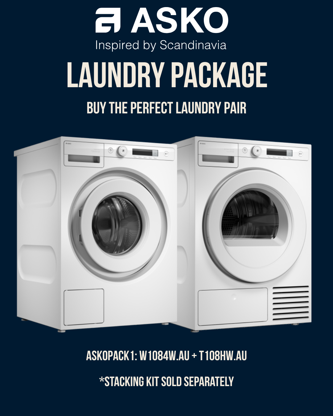 Asko Laundry Package Offer 8kg Classic Washer + Dryer - W1084W.AU + T1084HW.AU