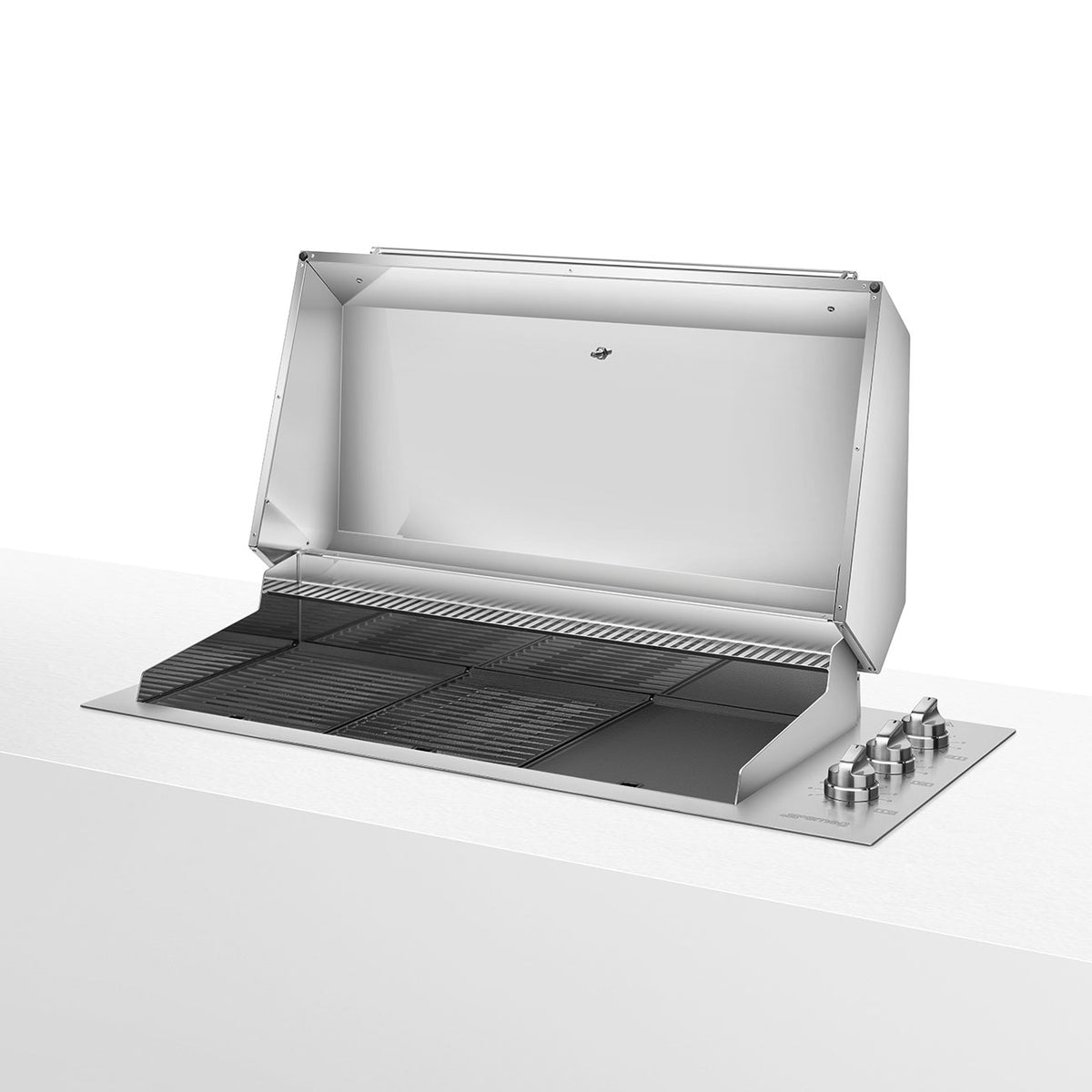Smeg 120cm built-in electric barbecue BBQE12X in stainless steel with open lid