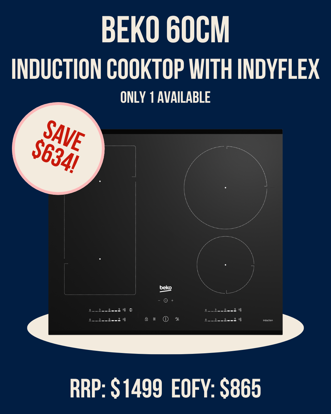 Beko 60cm Induction Cooktop with IndyFlex Zone - BCT601IGN *Ex-Display*