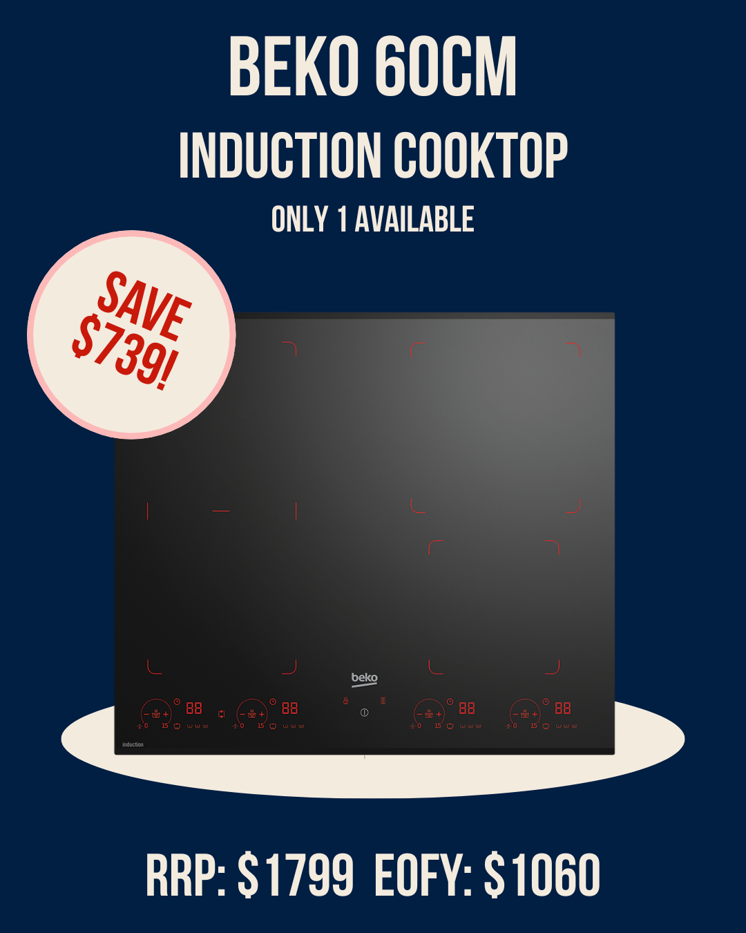 Beko 60cm Induction cooktop - BCT603IG *Clearance*