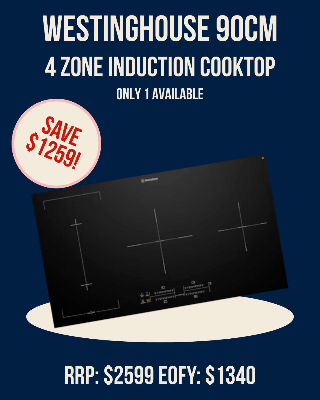 Westinghouse 90cm 4 Zone Induction Cooktop - WHI945BC *Ex-Display*