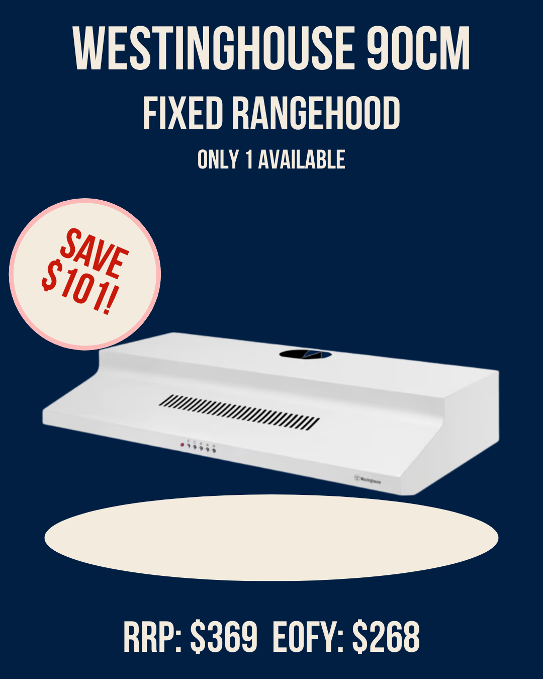 Westinghouse 90cm Fixed Rangehood - White - WRF910WA