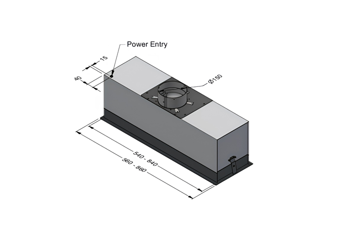 Technical drawing of Bertazzoni single motor 56cm and 86cm rangehoods Modern Series Under Cupboard