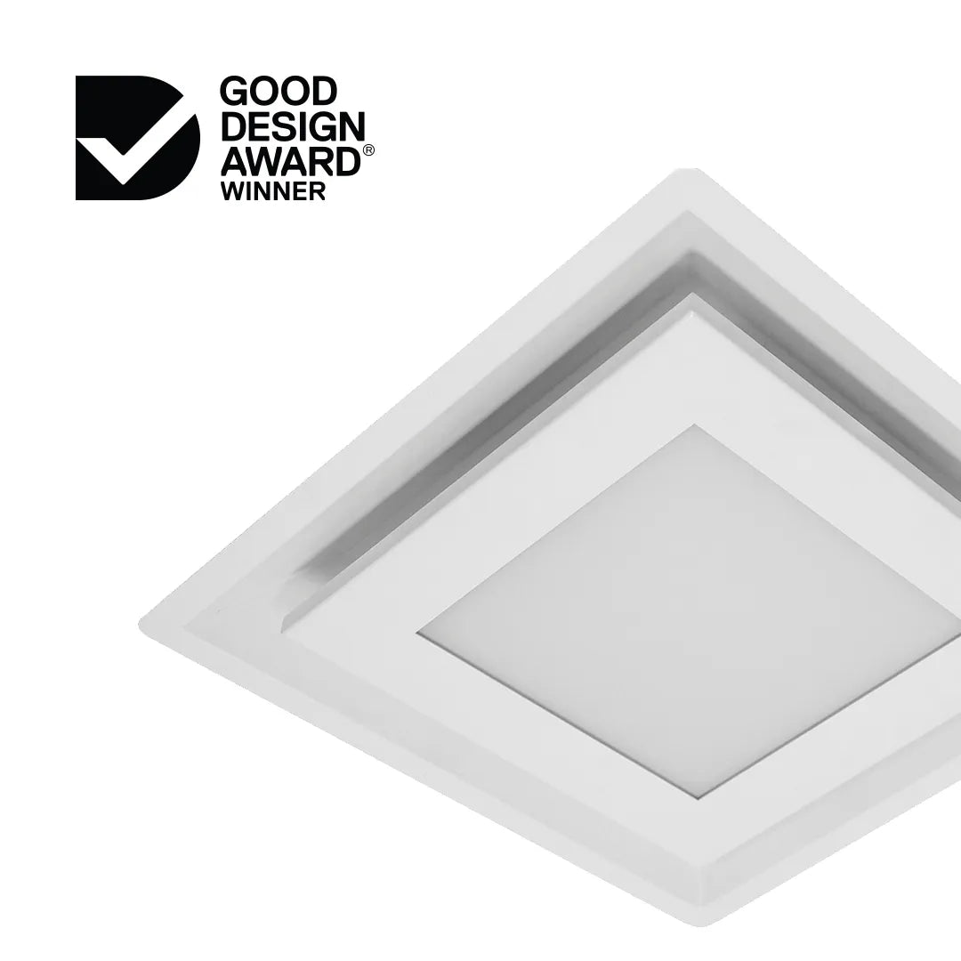 Singular Schweigen Silent Paradigma Cassette Rangehood in White with Good Design Winner Logo