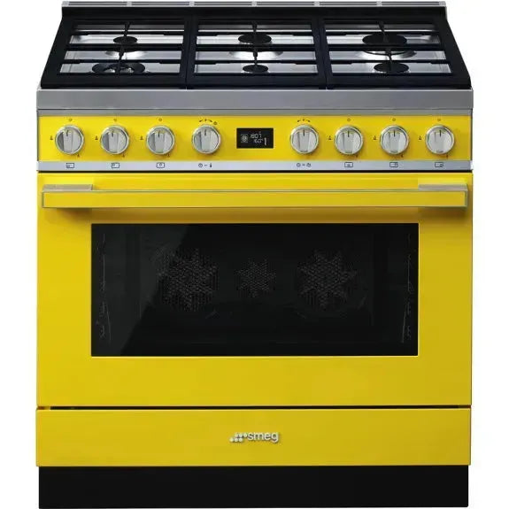 Smeg 90cm Portofino Dual Fuel Pyrolytic Cooker - Sunshine Yellow