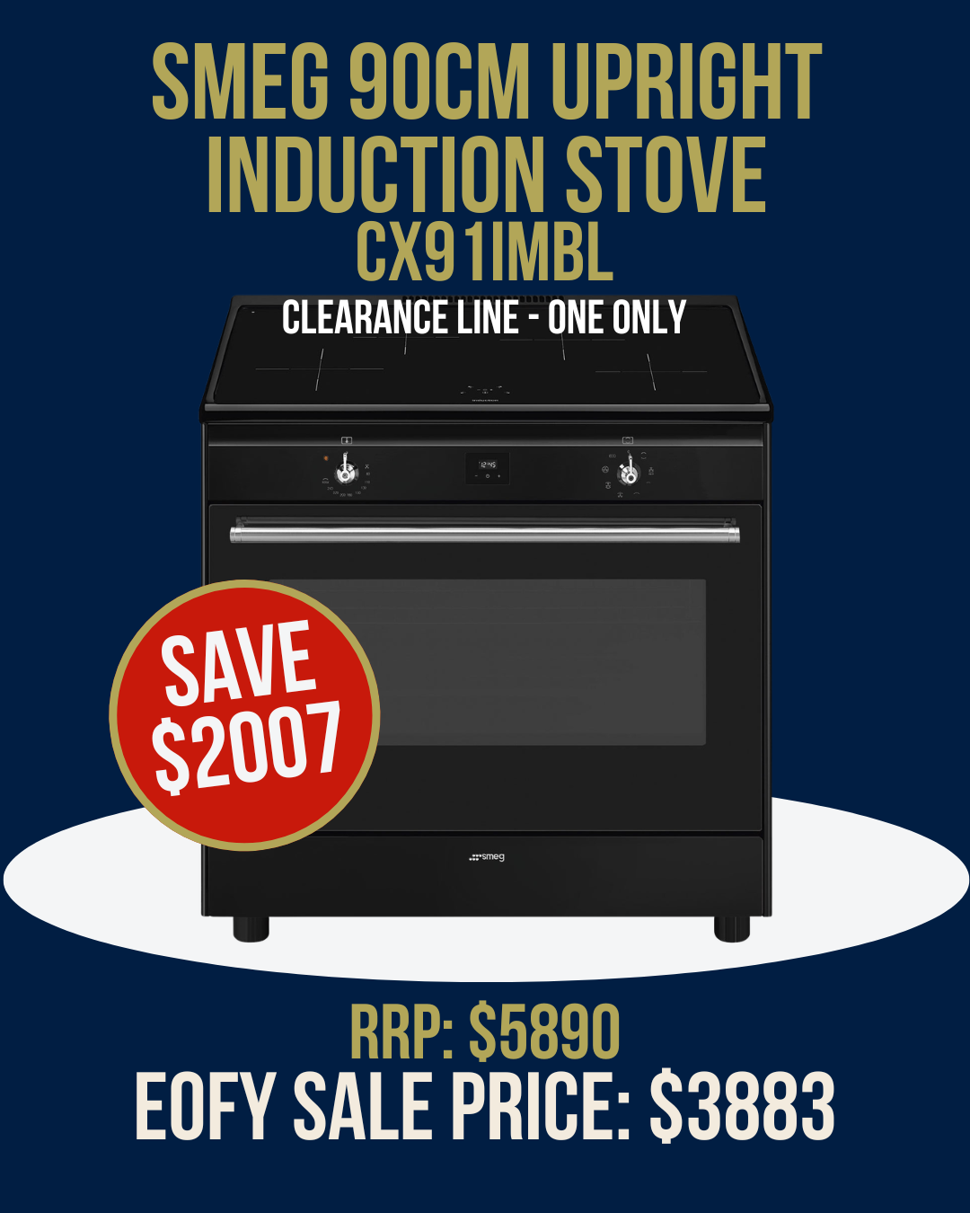 Smeg 90cm Upright Induction Stove - CX91IMBL *Clearance Line*