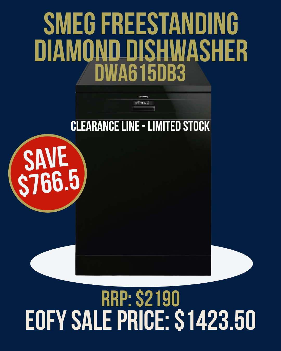 Smeg 60cm Diamond Series Freestanding Dishwasher - Black - DWA615DB3