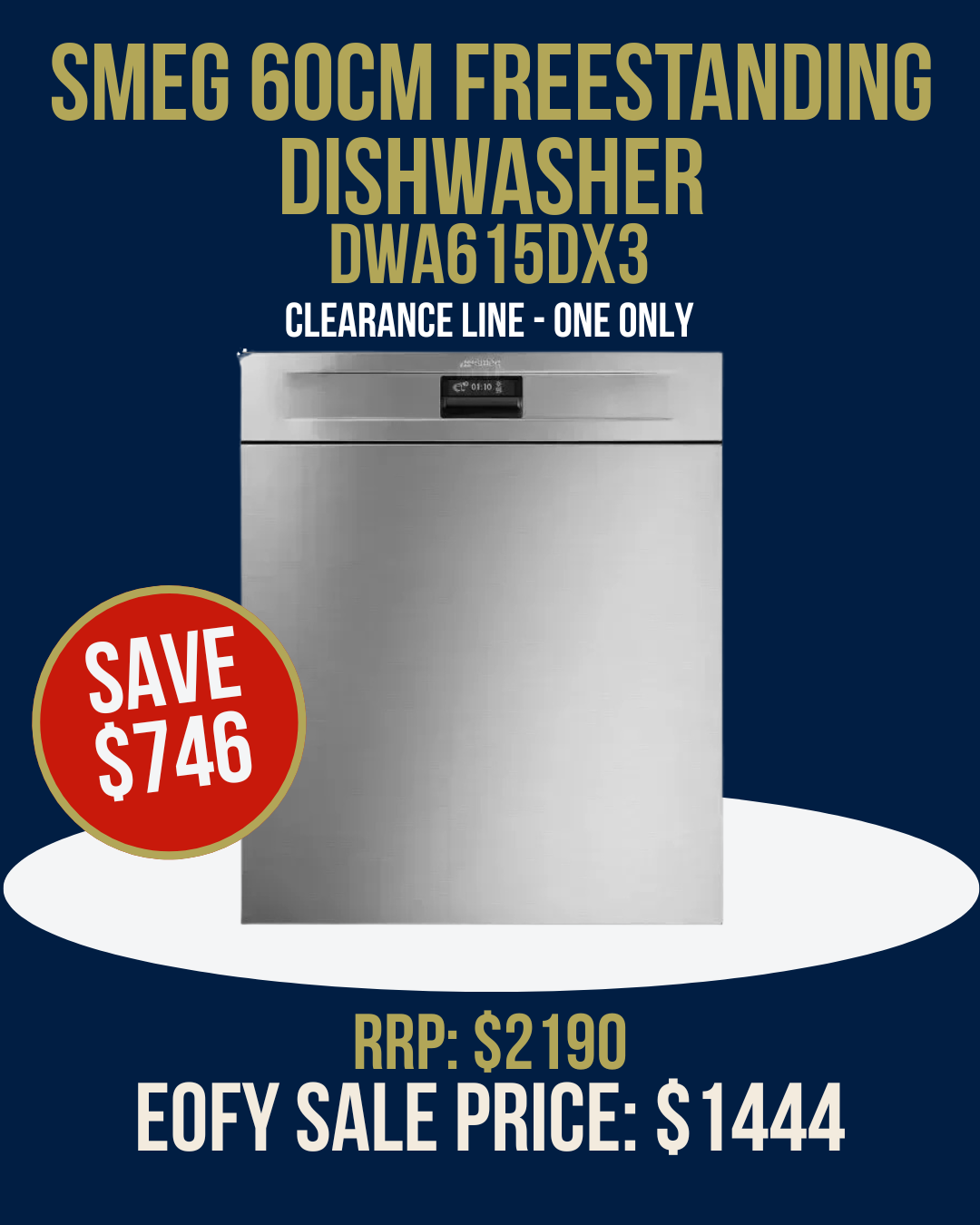 Smeg 60cm Freestanding Dishwasher - DWA615DX3 *Clearance Line*