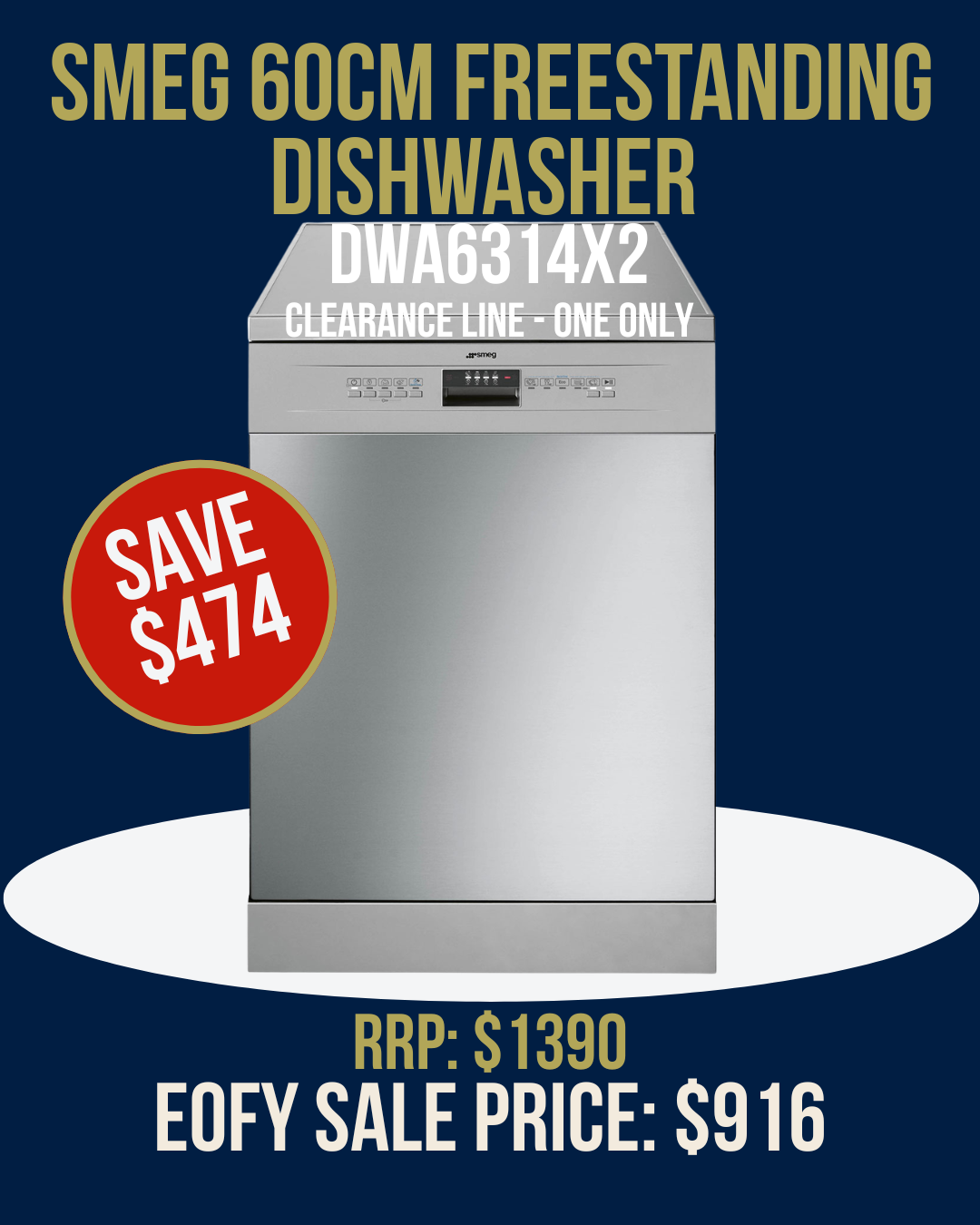 Smeg 60cm Freestanding Dishwasher - DWA6314X2 *Clearance Line*