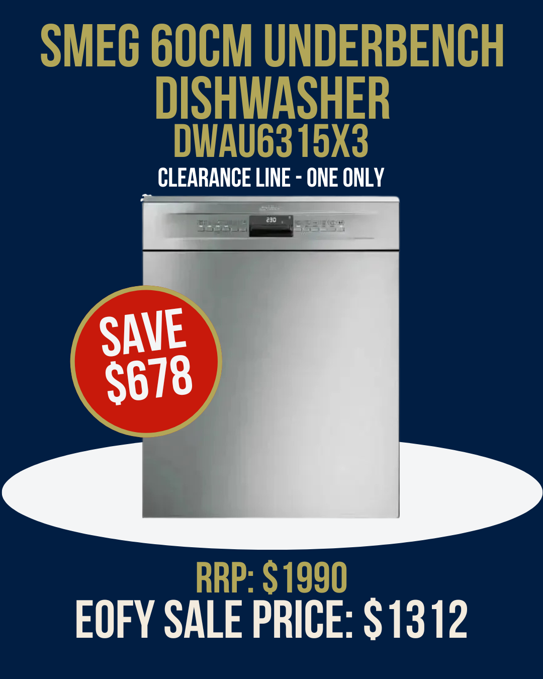 Smeg 60cm Underbench Dishwasher - DWAU6315X3 *Clearance Line*