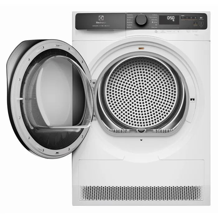 White dryer with open door on a white background