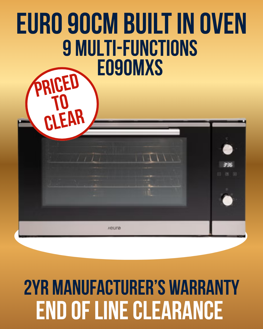 Euro 90cm Multifunction Oven EO90MXS end of line clearance.