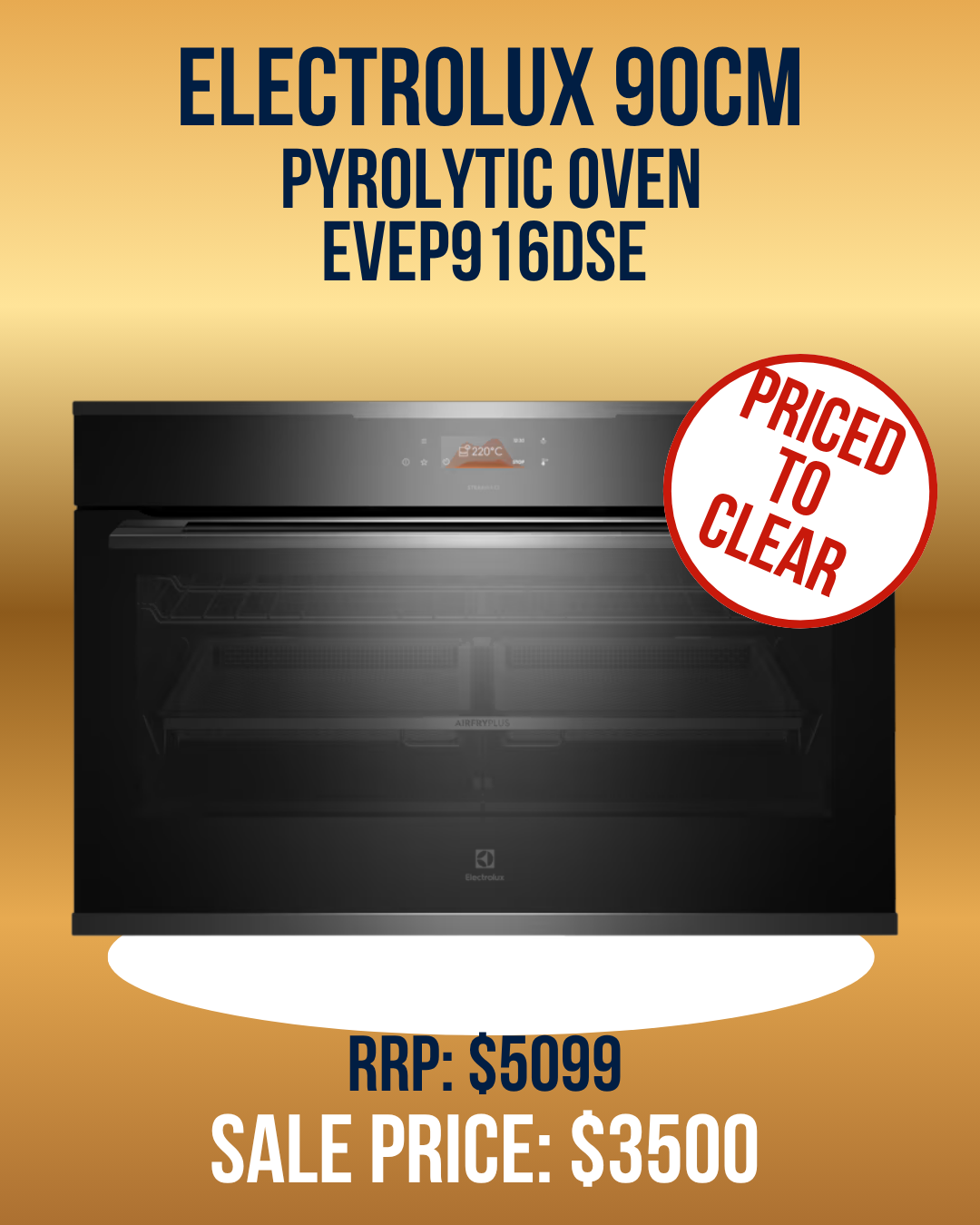 Electrolux 90cm Pyrolytic Oven EVEP916DSE ex display reduced to clear.