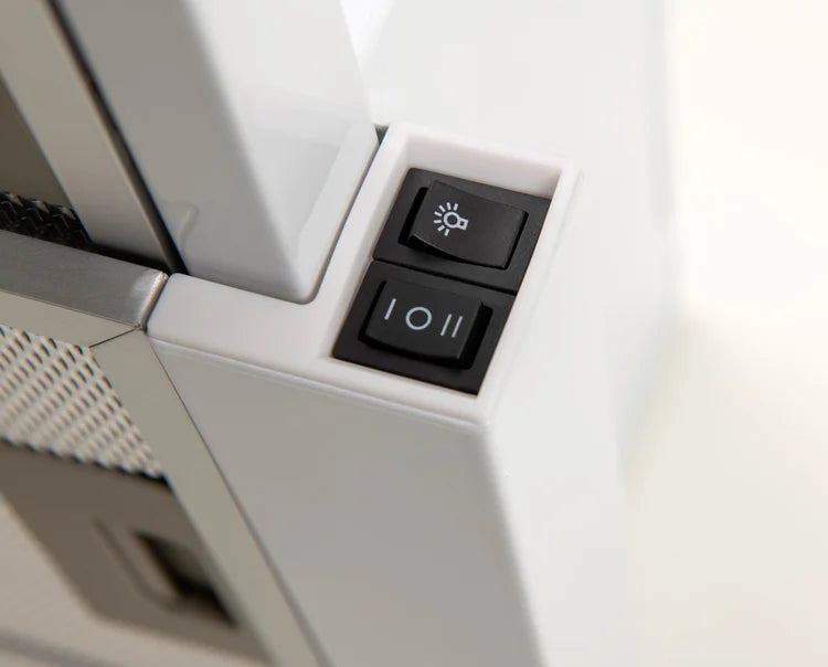 Close up of toggle switches on the Euro 60cm Slide Out Rangehood EVR60FVSS2
